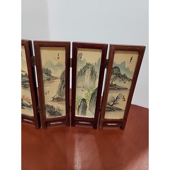 Vintage Hand Painted Mini Divider Shade Privacy Screen ~ Wood 6 Panel Vintage - Picture 6 of 8